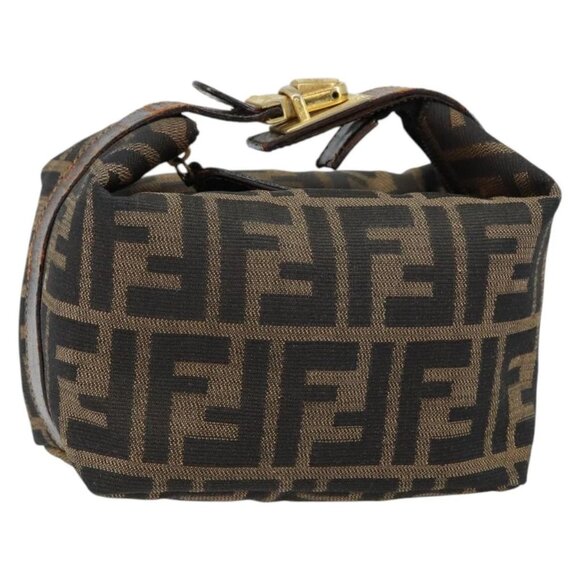 Fendi Handbags - FENDI Zucca Canvas Vanity Hand Bag Black Brown Auth 150140